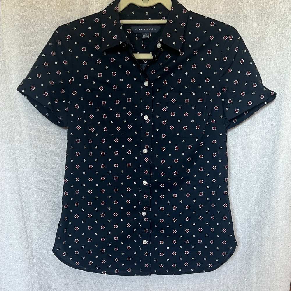 Tommy Hilfiger Short Sleeve Navy Floral Button Down Camp Shirt